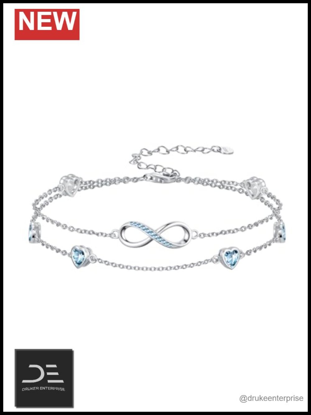 925 Sterling Silver Double Link Infinity Bracelet for Women Adjustable Jewelry